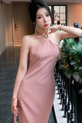 BACKORDER - Ferva Halter Neck Dress In Pink
