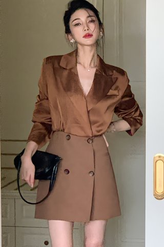 BACKORDER - Janette Collar Sleeve Mini Dress In Brown