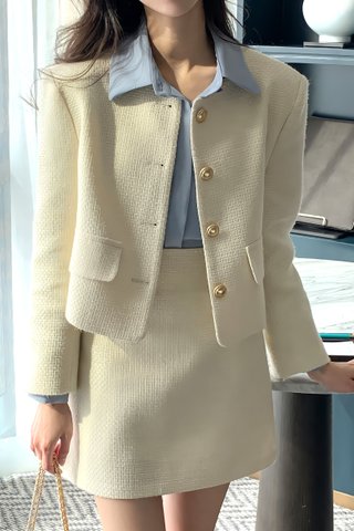 BACKORDER - Jayce Outerwear With Mini Skirt Set In Cream