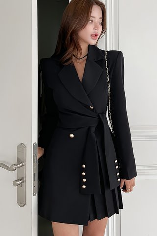 BACKORDER - Lisey Side Pleat Mini Dress In Black