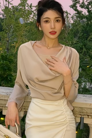 BACKORDER - Lynia Deep Cowl Neck Top In Champagne