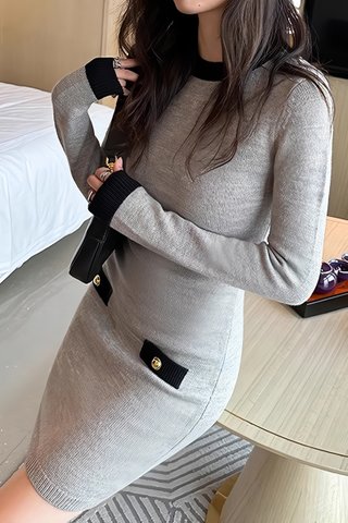 BACKORDER - Vianne Sleeve Knit Dress In Grey