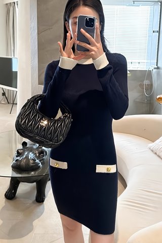 BACKORDER - Vianne Sleeve Knit Dress In Navy Blue