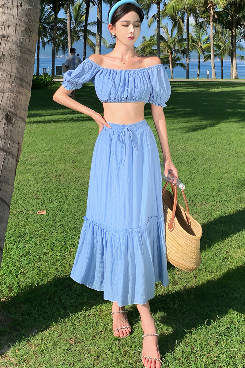 Off shoulder top and skirt set outlet