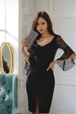 BACKORDER - Rionella Lace Bell Sleeve Dress