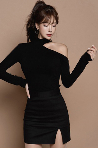 BACKORDER - Mona Cold Shoulder With Side Slit Skirt Set