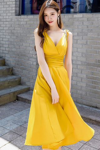 BACKORDER - Tritina Gathered Waist Dress In Yellow