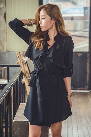 BACKORDER - Cilena V-Neck Collar Side Tie Wrap Dress In Black 