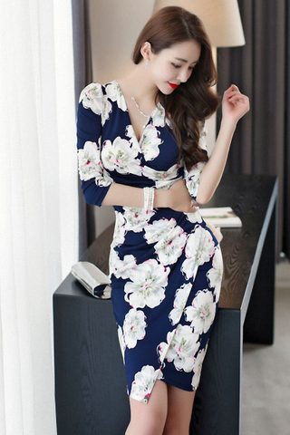 BACKORDER - Kinissa Floral Sleeve Asymmetrical Hem Dress