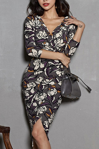 BACKORDER - Savine Floral Print Asymmetrical Dress