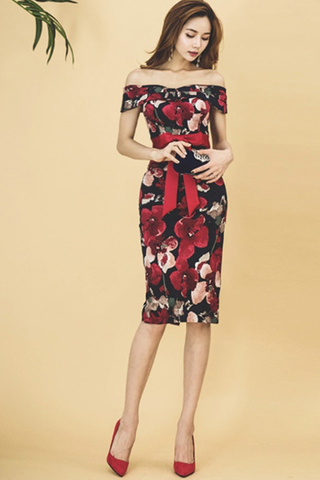 BACKORDER - Berlita Off Shoulder Floral Print Dress