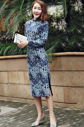 BACKORDER - Jactta Sleeve Two-tone Cheongsam Dress
