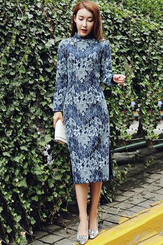 BACKORDER - Jactta Sleeve Two-tone Cheongsam Dress