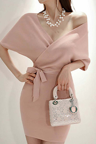 BACKORDER - Pamell Knit Ribbon Tie Dress In Pink