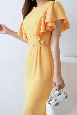 BACKORDER - Sabrina Flutter Sleeve Dress In Yellow