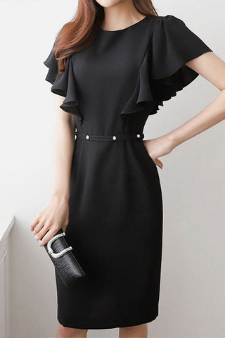 BACKORDER - Sabrina Flutter Sleeve Dress In Black