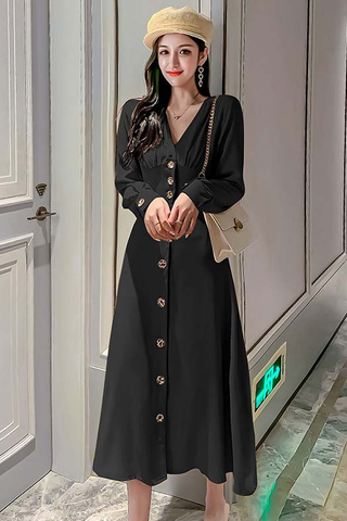 BACKORDER - Fervin Single Breasted Dress In Black
