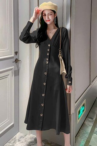BACKORDER - Fervin Single Breasted Dress In Black