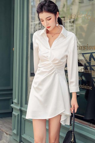 INSTOCK - Alara Sleeve Collar Gathered Dress In White