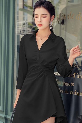 BACKORDER - Alara Sleeve Collar Gathered Dress In Black