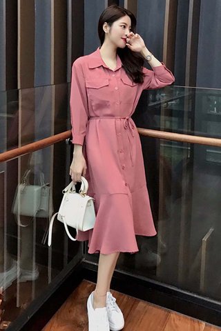 BACKORDER - Kianca Ruffle Hem Shirt Dress In Rosy Pink