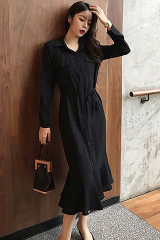 BACKORDER - Kianca Ruffle Hem Shirt Dress In Black