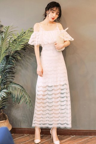 BACKORDER - Fete Cold Shoulder Crochet Maxi Dress
