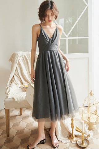BACKORDER - Cecilia Mesh A-Line Dress in Grey