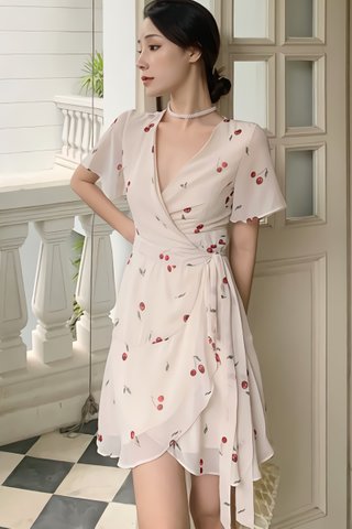 BACKORDER - Jennifer Cherry Print Wrap Dress