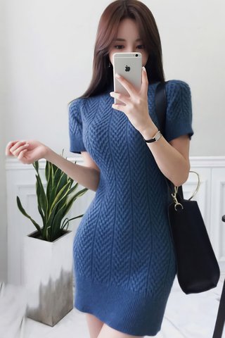 BACKORDER - Morgan Sleeve Knit Mini Dress in Blue