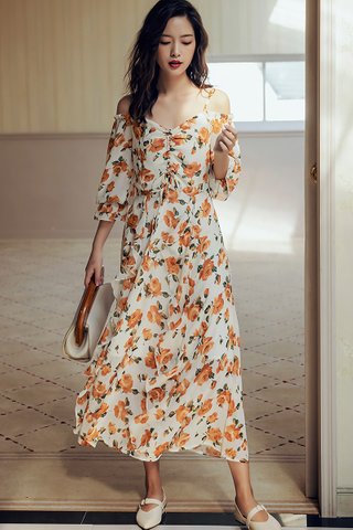BACKORDER - Noel Cold Shoulder Floral Print Dress