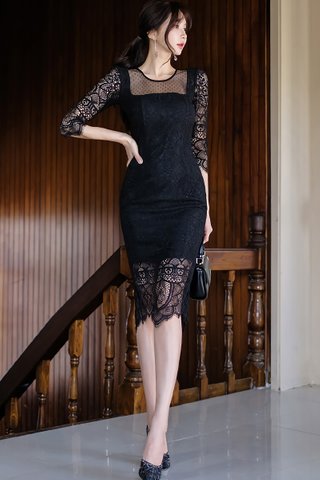 BACKORDER - Romona Floral Lace Sleeve Dress in Black