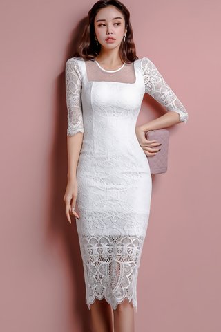 BACKORDER - Romona Floral Lace Sleeve Dress in White