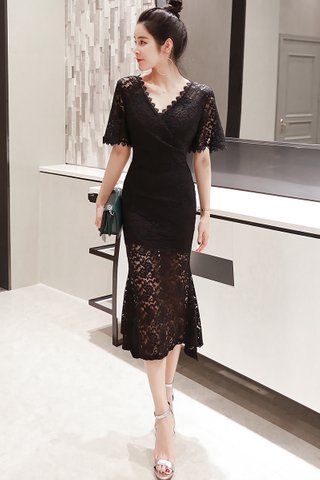 BACKORDER - Kellana V-Neck Lace Dress in Black