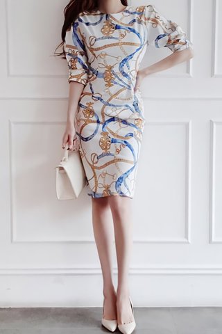 BACKORDER - Aminey Abstract Print Sleeve Dress In White