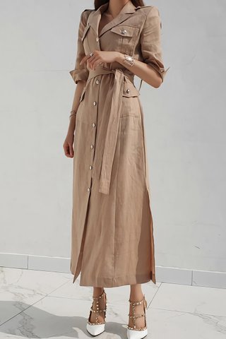 BACKORDER - Kanette Single Breasted Dress In Brown