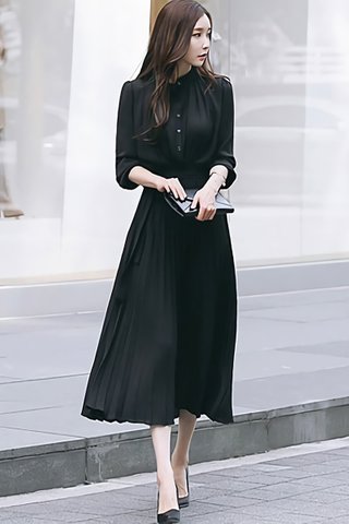 BACKORDER - Rubica Pleat Shirt Dress In Black