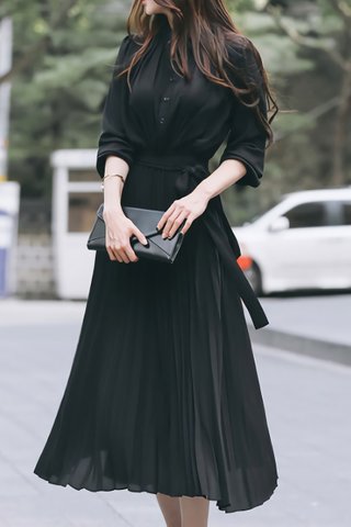 BACKORDER - Rubica Pleat Shirt Dress In Black