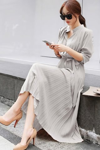 BACKORDER - Rubica Pleat Shirt Dress In Grey