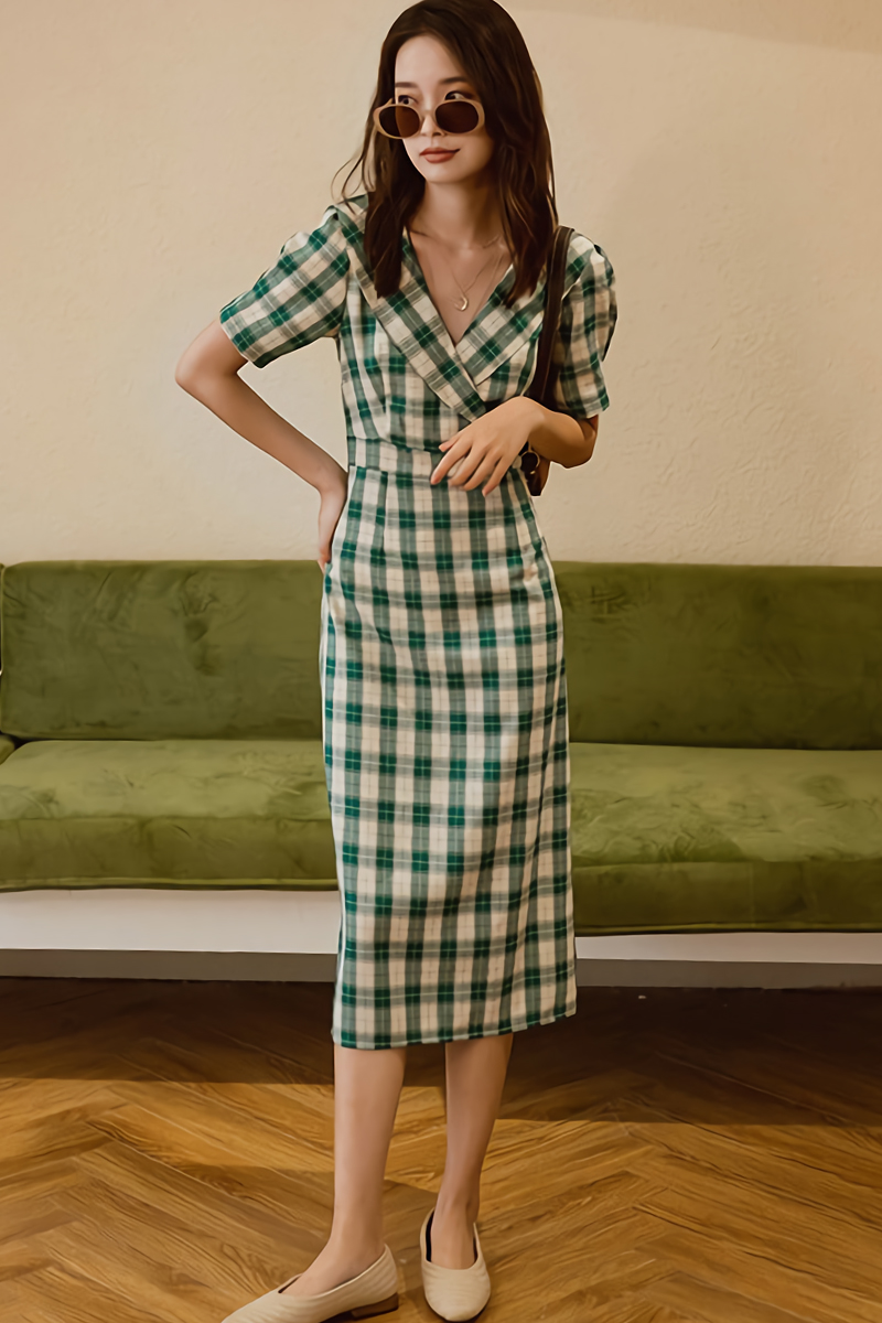 INSTOCK - Mayrine Collar Checkered Dress | I.Silhouette