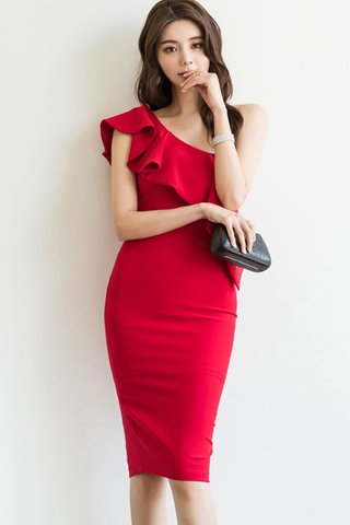 BACKORDER - Klorinda Cascade Ruffle Dress In Red