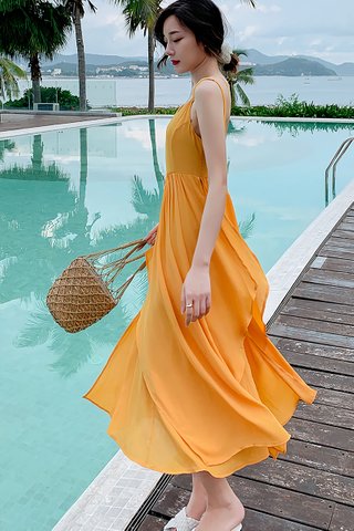 BACKORDER - Ellenora Sleeveless Overlay Dress In Yellow