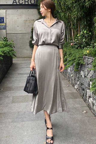 BACKORDER - Ferisa Shirt With Skirt Set In Grey