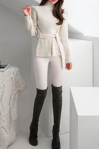 BACKORDER - Fervell Turtle Neck Knit Top In Cream