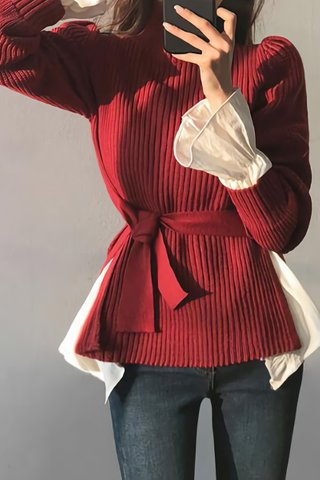 BACKORDER - Fervell Turtle Neck Knit Top In Wine Red