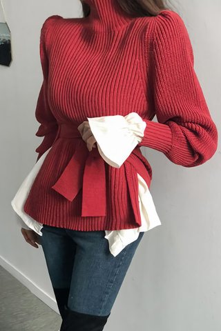 BACKORDER - Fervell Turtle Neck Knit Top In Wine Red