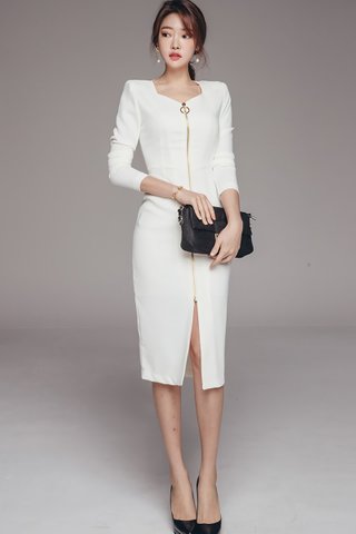 BACKORDER - Jayana Zipper Sleeve Dress In White