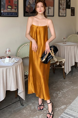 BACKORDER - Veltina Pleat Camisole Dress In Gold
