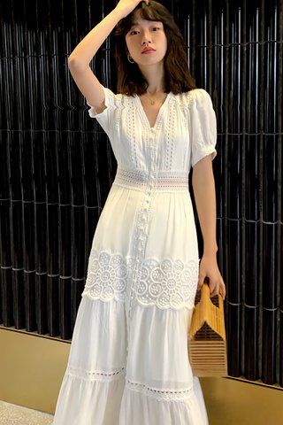 BACKORDER - Karmen V-Neck Crochet Dress In White