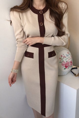 BACKORDER - Shavon Sleeve Knit Top With Skirt Set In Cream